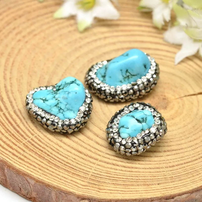 10 Nugget Howlite Stone Beads Pave Rhinestone Edge Turquoise Color