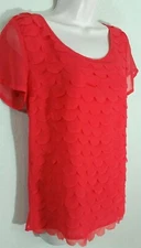 XXI Twenty One Juniors Small Orange Tiered Petal Blouse Semi Sheer Short Sleeve