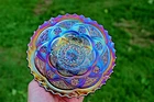 ANTIQUE DUGAN PERSIAN GARDEN CARNIVAL GLASS PLATE - PURPLE