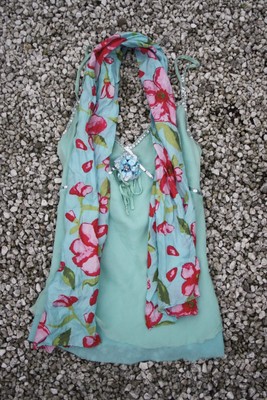   Sehr schönes neuw. Seidentuch Schal türkis grün rosa pink BOHO Blumen