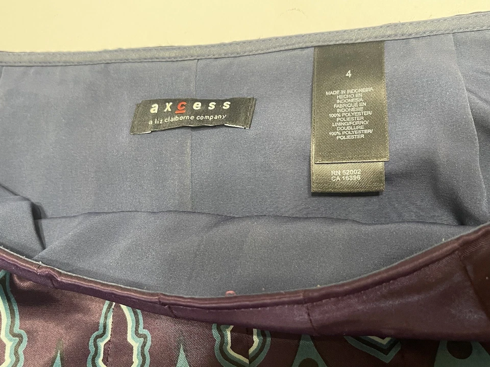 Falda para mujer AXCESS By Liz Claiborne 10 acampanada púrpura diseño aguamarina pavo real Foto 3 de 4