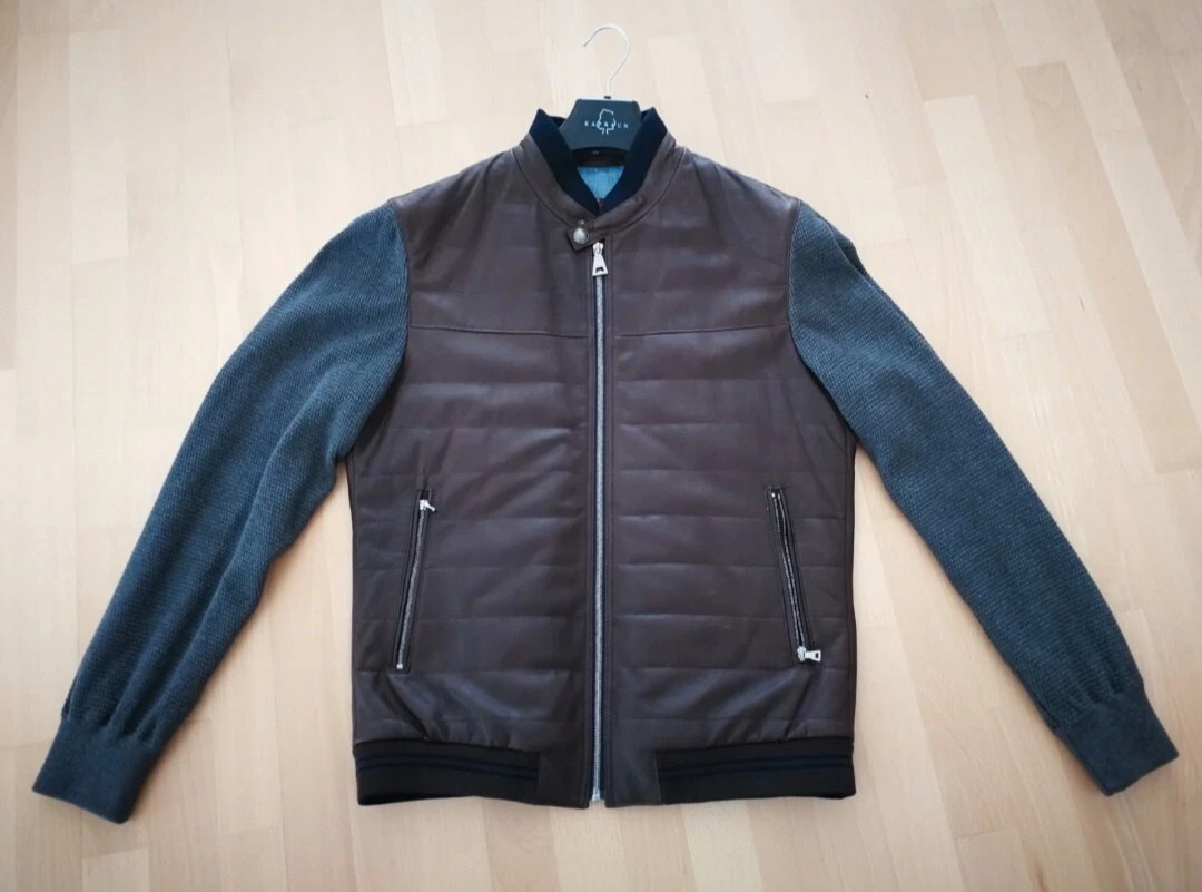 Moncler — Genuine Kapraun Leather Jacket - Size 50 - Brown Lamb Nappa Mix Moncler - NEW