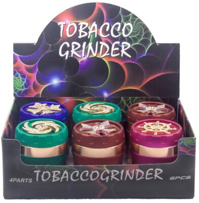 2.4'' 4 Piece Metal Herbal Herb Spice Smoke Tobacco Spinning Grinder with Crystal