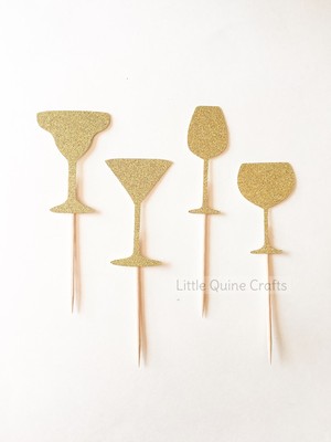 NOFEZA 12Pcs Martini Cupcake Toppers - Cocktail Wine Glass Party Decorations