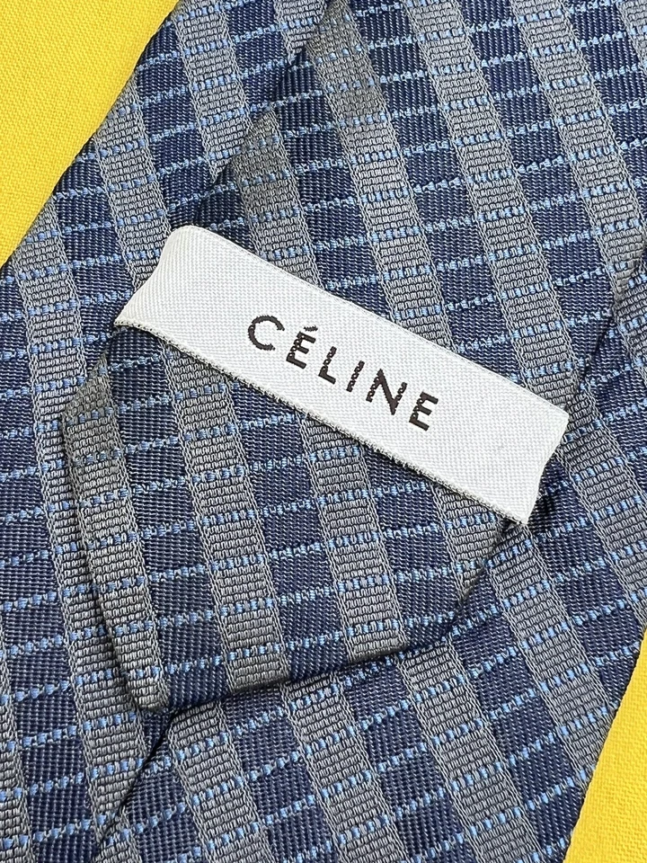 Authentic CELINE PARIS Striped Design On Light Blue 100% Silk Woven Necktie Tie - Image 2 of 4