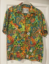 Aaardvark's Odd Ark Short Sleeve Disco Floral Print Wood Buttons Shirt Unisex L