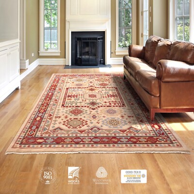 Hochwertige antike geometrische beige Rost 100 % Wolle traditionelle afghanische Teppiche