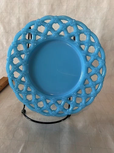 Vintage Westmoreland Blue Milk Glass Forget-Me-Not Plate
