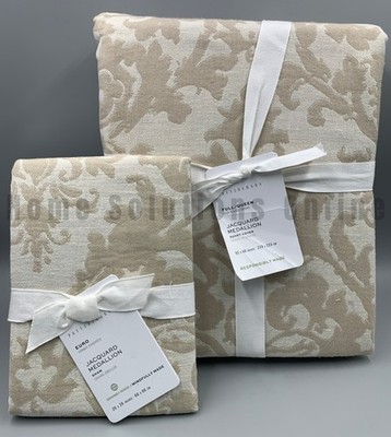 Pottery Barn Jacquard Medallion Full Queen Duvet 1 Euro Sham Neutral #B2021