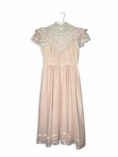 Vintage Made In USA 1970s Gunne sax Pink lace maxi dress with ruffles Size 11