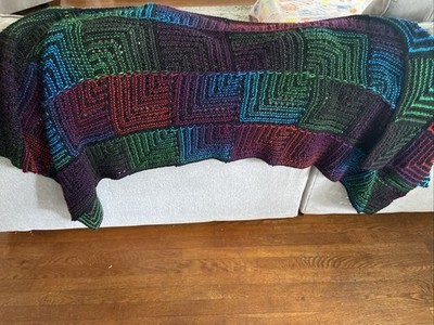 Handcrafted mitered-square blanket Hue Shift Afghan Approximately 85 x24 