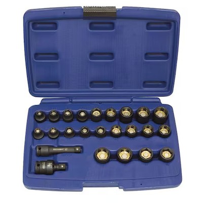 Westward 4Prf3 3/8'' Drive Impact Socket Set, Sae, Metric, 24 Pcs