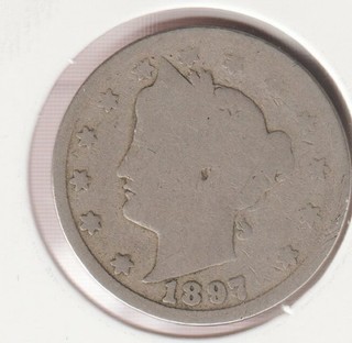 Rare 129 Year Old 1897 Barber Liberty V Nickel US Coin Collection Collectible
