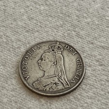 1889 Double Florin Queen Victoria Jubilee Head Crown Coin, 0.925 Silver.