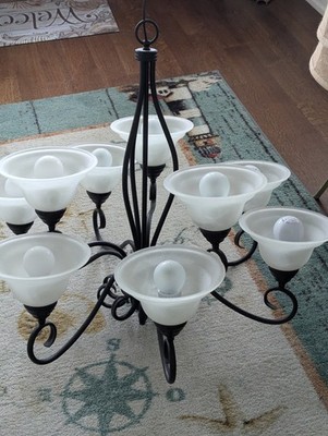9-Light Blk Metal Chandelier. ***Chain/Ceiling Plate Not Include. Short Wires.