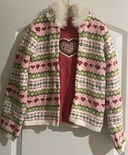 Gymboree Gingerbread Girl Fair Isle Hooded Cardigan Sweater Shirt Set Hearts 7/8