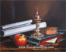 Old Books Original Painting on Canvas Acrylic 16" x 20" Art