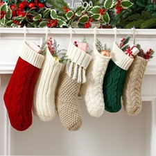 6 Pcs Christmas Stockings 18" 14'' Cable Knit Neutral Stockings Rustic Farmho...