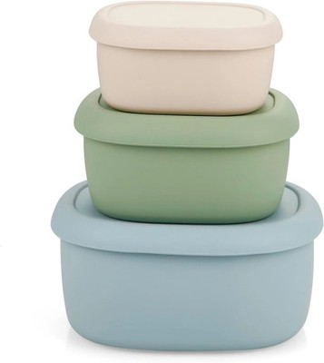 PandaEar 3 Pack Silicone Food Storage Containers with Lids, Reusable Nesting Lun