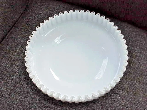 Vtg Fenton Silver Crest Milk Glass 10" Round Console Serving Bowl