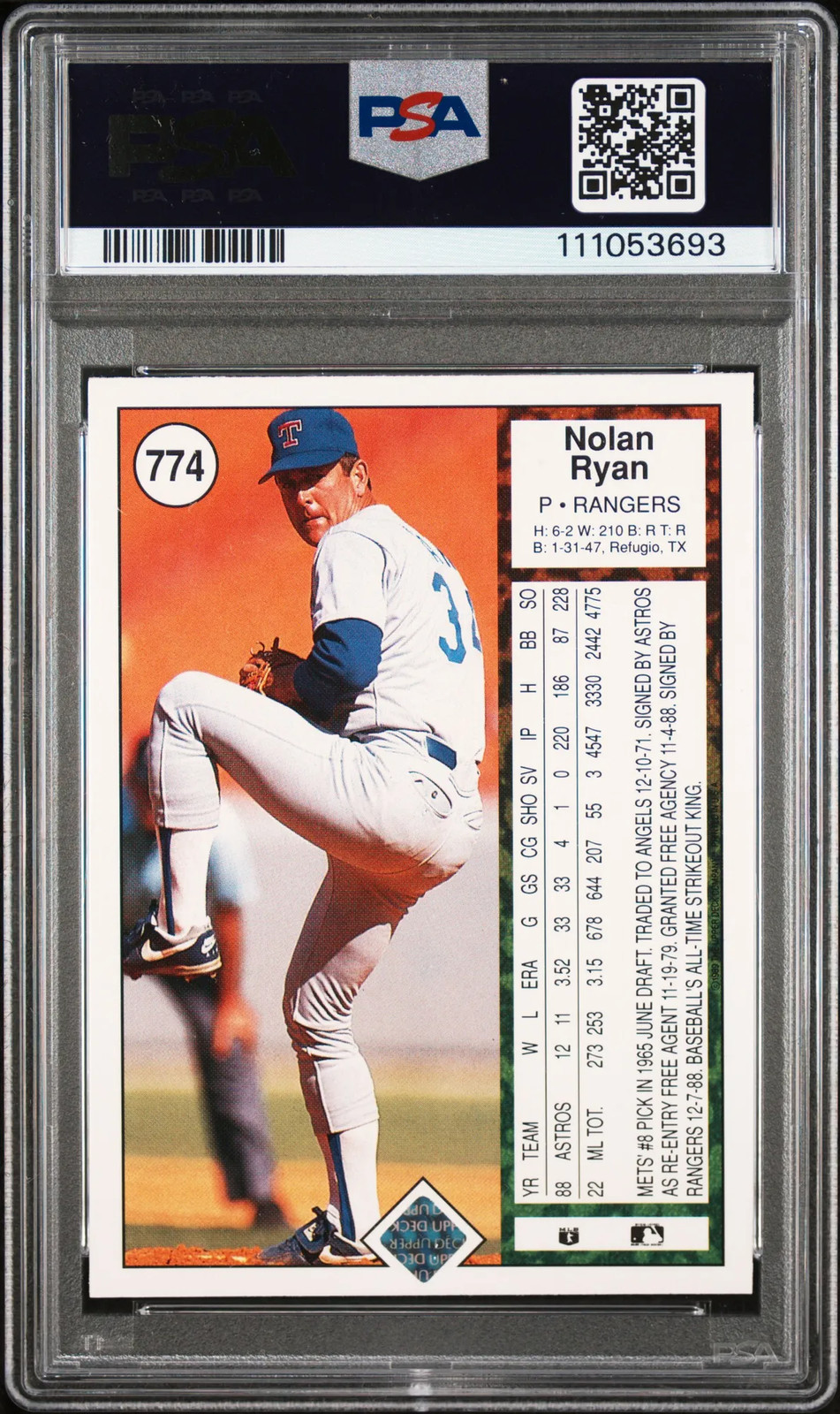 1989 Upper Deck Nolan Ryan PSA 9 view 2