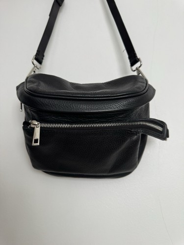 Soft Durable Leather Handbag Bag Crossbody Bumbag Black Silver Buckle Safe - Foto 3 di 11