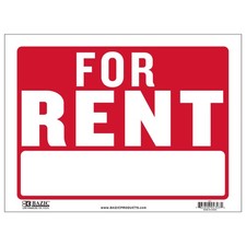 BAZIC For Rent Sign 9x12in Waterproof Indoor Rental House Apartment 1-Pack
