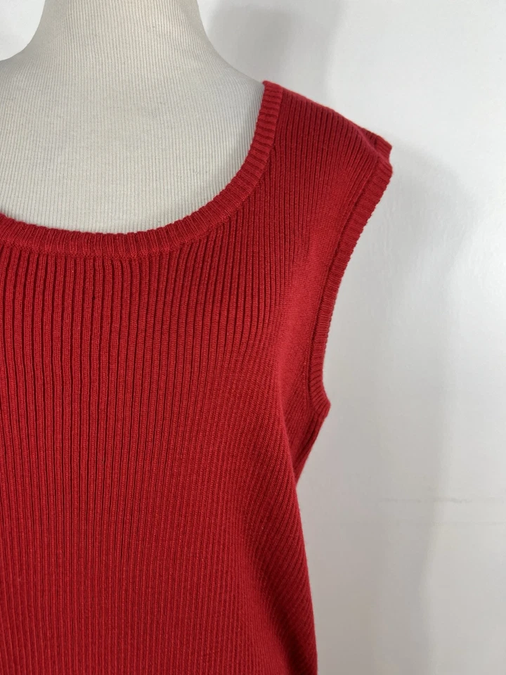 Camiseta sin mangas Jones New York 1X roja acanalada tejida cuello redondo sin mangas mujer M2 Foto 3 de 4