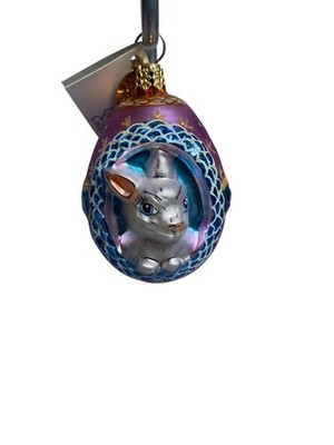 Christopher Radko Easter Bunny Gem Ornament Purple & Gold Handcrafted Glass Egg