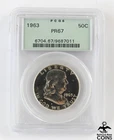 1963 USA 50c Silver Coin FRANKLIN PROOF HALF DOLLAR PGCS PR67 OGH