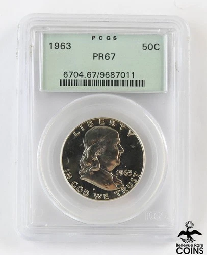 1963 USA 50c Silver Coin FRANKLIN PROOF HALF DOLLAR PGCS PR67 OGH