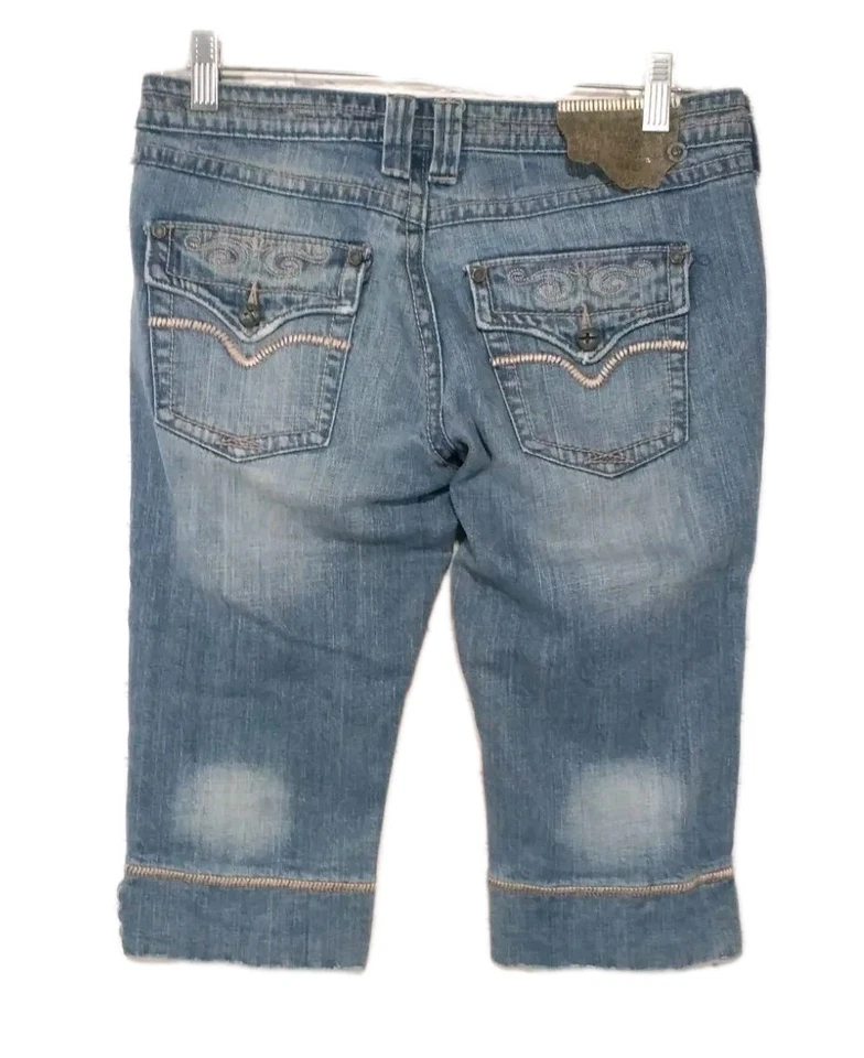 Denim corto capris de algodón industrial junior para mujer talla 5 (30x16) Foto 2 de 4