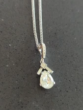 Crown Trifari Rhinestone Pendant Necklace Pear Shape Stone Baguette Accents H126