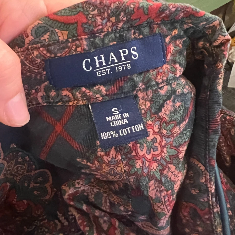 Chaps Womens Plaid Paisley Navy Button Up Blouse Sz S Old Money Equestrian Fall - Image 4 of 4