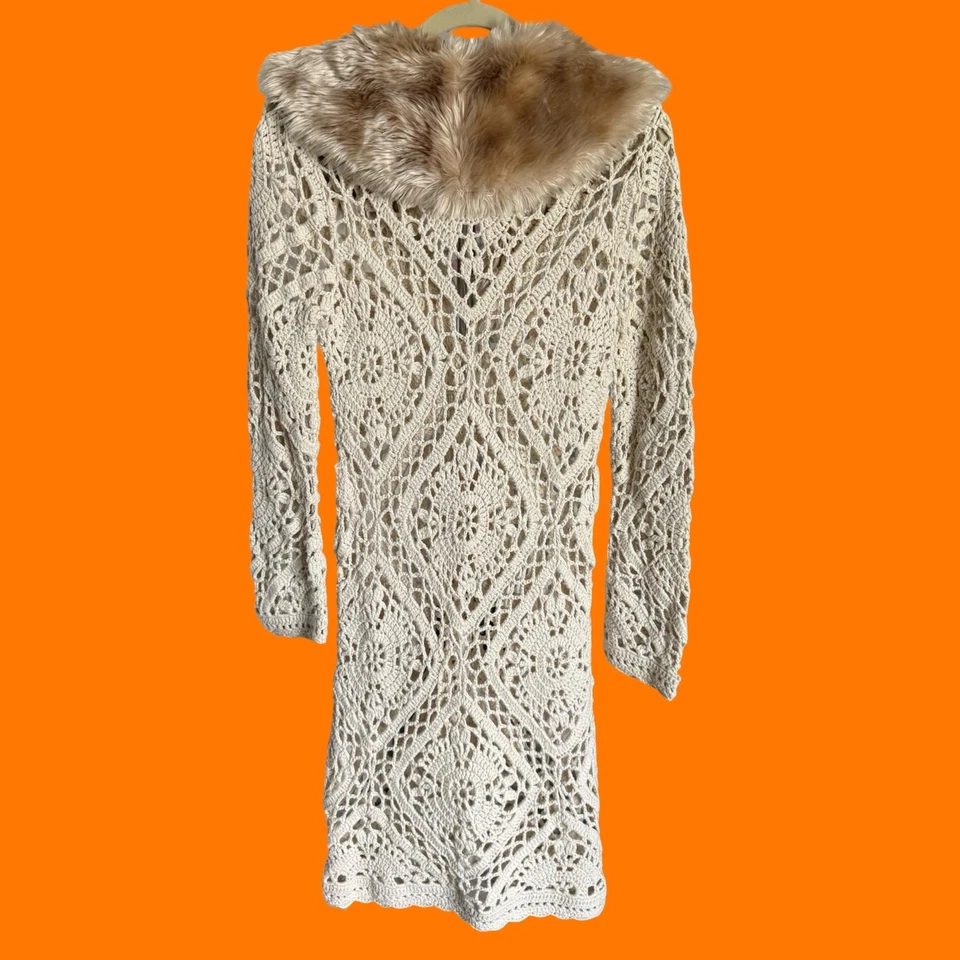 Cárdigan plumero vintage años 00 punto ganchillo manga campana piel sintética y2k PEQUEÑO Foto 4 de 4