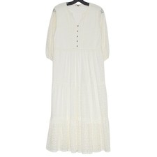Fairhope Eyelet Lace Tiered Midi Dress Ivory 3/4 Sleeve Cottage Bohemian Medium