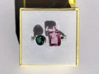 Vintage Handmade Sizable Silver Ring w/ Square Pink & Round Green Tourmaline 2g