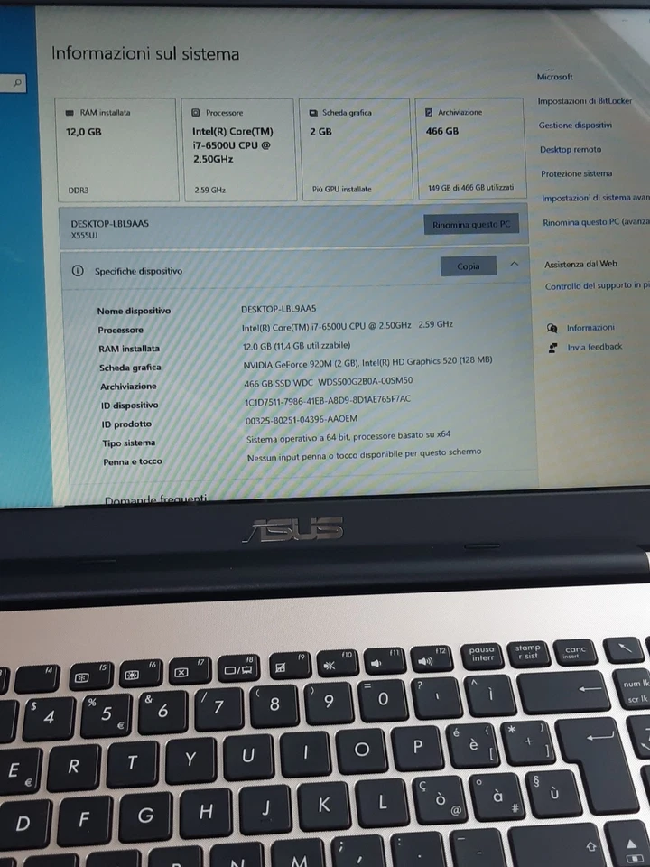 Laptop Asus F555U - I7 6500U - 12 GB Ram - SSD 500GB - Nvidia GeForce 920M 2GB - Immagine 2 di 4