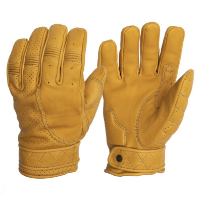 Goldtop golden gelb Leder kurze klassische Bobber Cruiser Motorradhandschuhe Herren