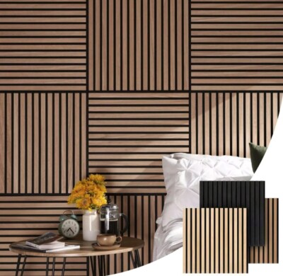 4 x AKUSTIK QUADRAT WANDPANEEL HOLZ LUXUS 3D MODERN NEU 600mm x 600mm