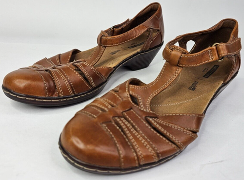 Clarks Collection Soft Cushion Women's Heels Brown Leather Pumps Size 8.5