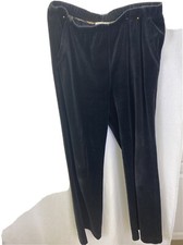 St. John Sport Womens Sz L Black Velour Pants Pull Up Elastic Waist Pockets