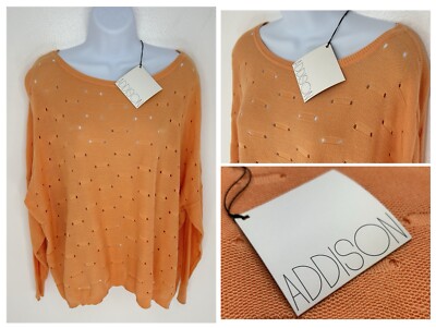 Addison NWT Sullivan Orange Threaded Loop Sweater Size Medium Quiet Luxury NEW