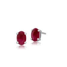 925 Sterling Silver Simulated Ruby 5X7 Oval Stud Earrings