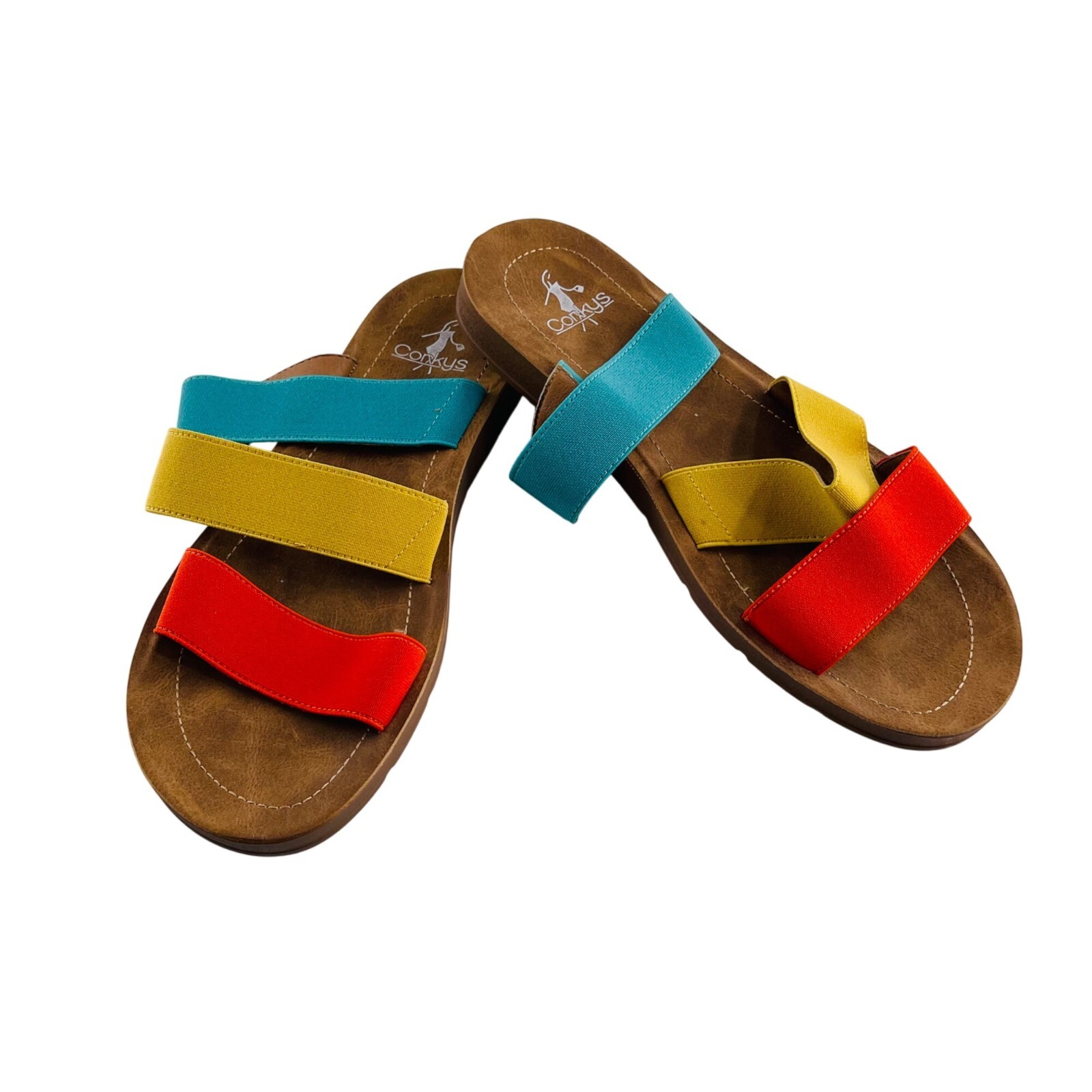 APL Sandali donna colorati in sughero taglia 9 con cinturini multicolore e materiale artigianale