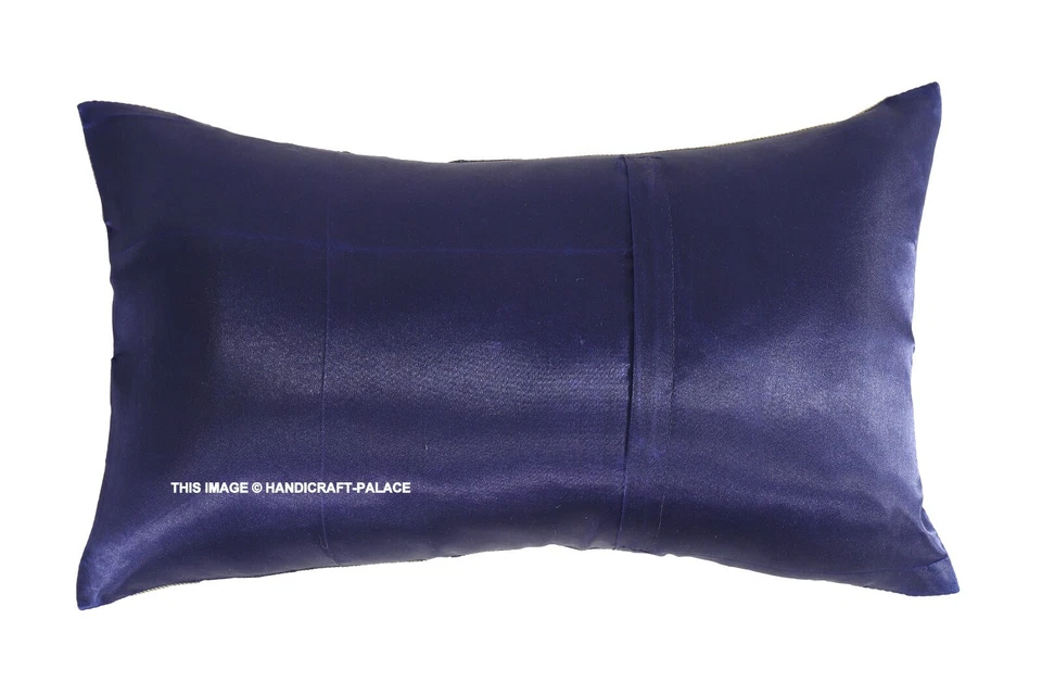 Indian Pillow Case Peacock Brocade Silk Mandala Blue Cushion Cover Throw 12X20" - Image 4 of 4