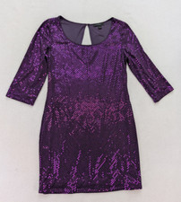 Express Women's Dress Size M Purple Sequins 3/4 Sleeve 90s Y2K Party C