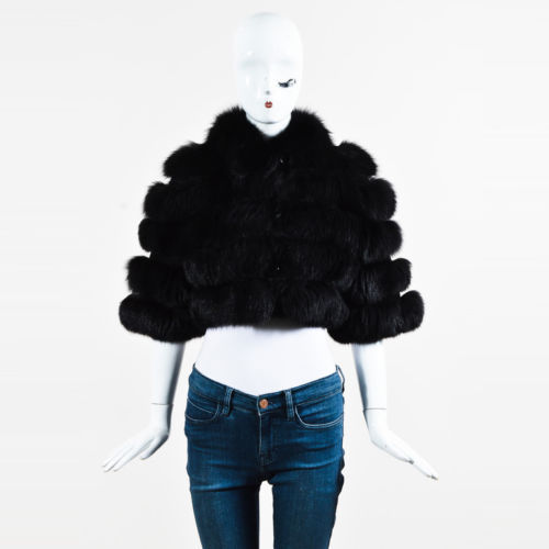 ジャケット・アウター 635 EMPORIO ARMANI 6922-2012 crop jacket Emporio Armani Black Genuine Silky Flush Fox Fur Short Sleeve