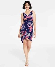Guess Womens Faux-Wrap Pleated-Side Navy Multi-Color Dress Size 4