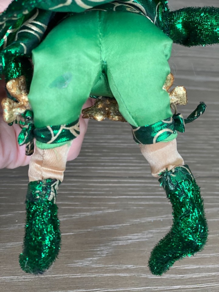 Vintage MARK ROBERTS Lucky Gold Clover Fairy Elf Leprechaun Ornament 12 ...